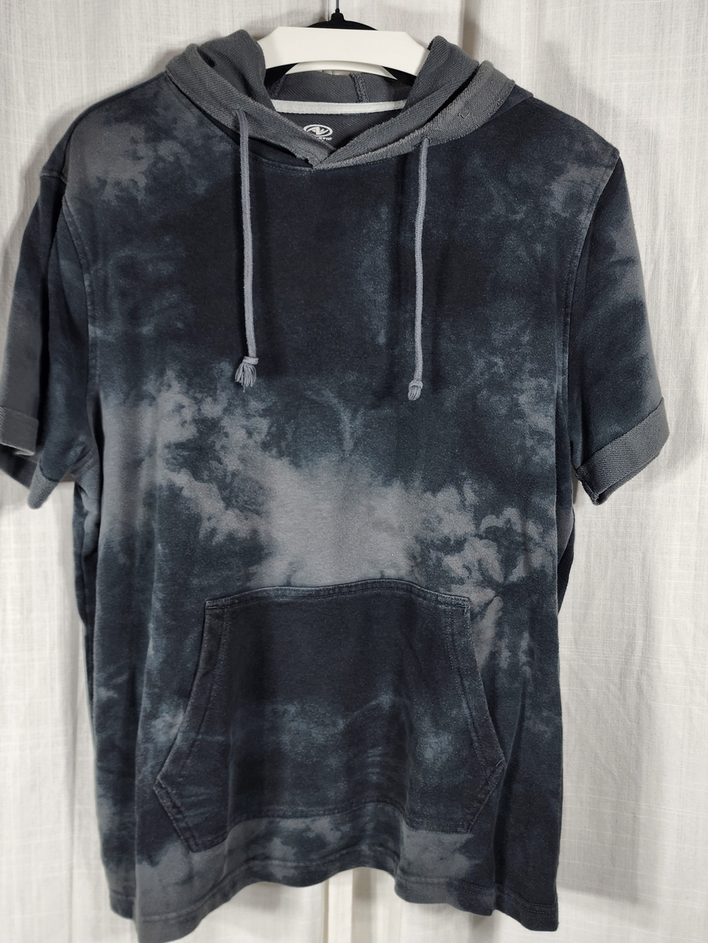 Short-Sleeve Hooded Tie-Dye Pullover Shirt - Charcoal